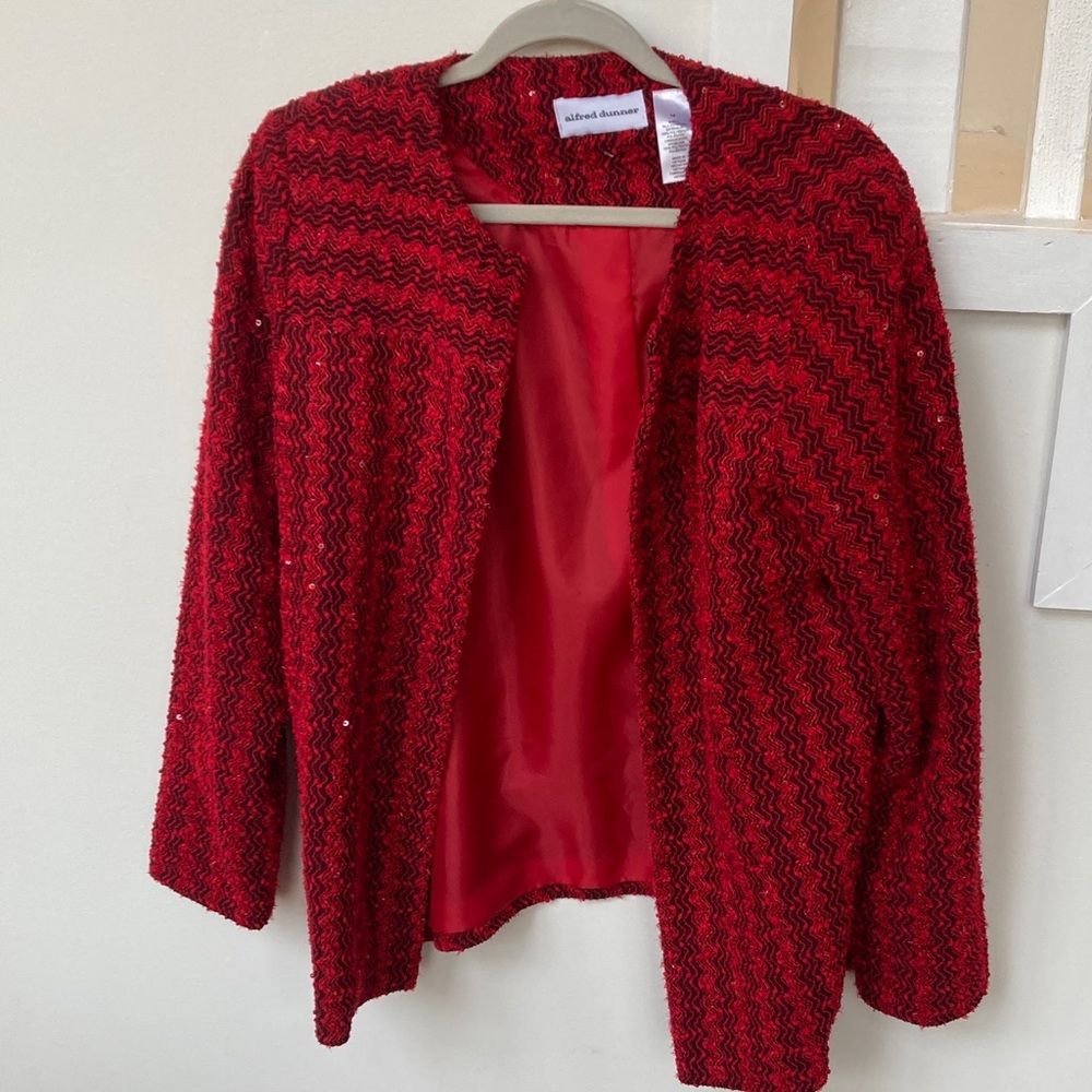 Alfred Dunner Red and Black Textured sparkle  Jacket Sz 14